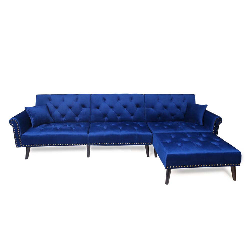 Navy Blue 2 Piece Modern Vintage Futon Sofa Bed Set