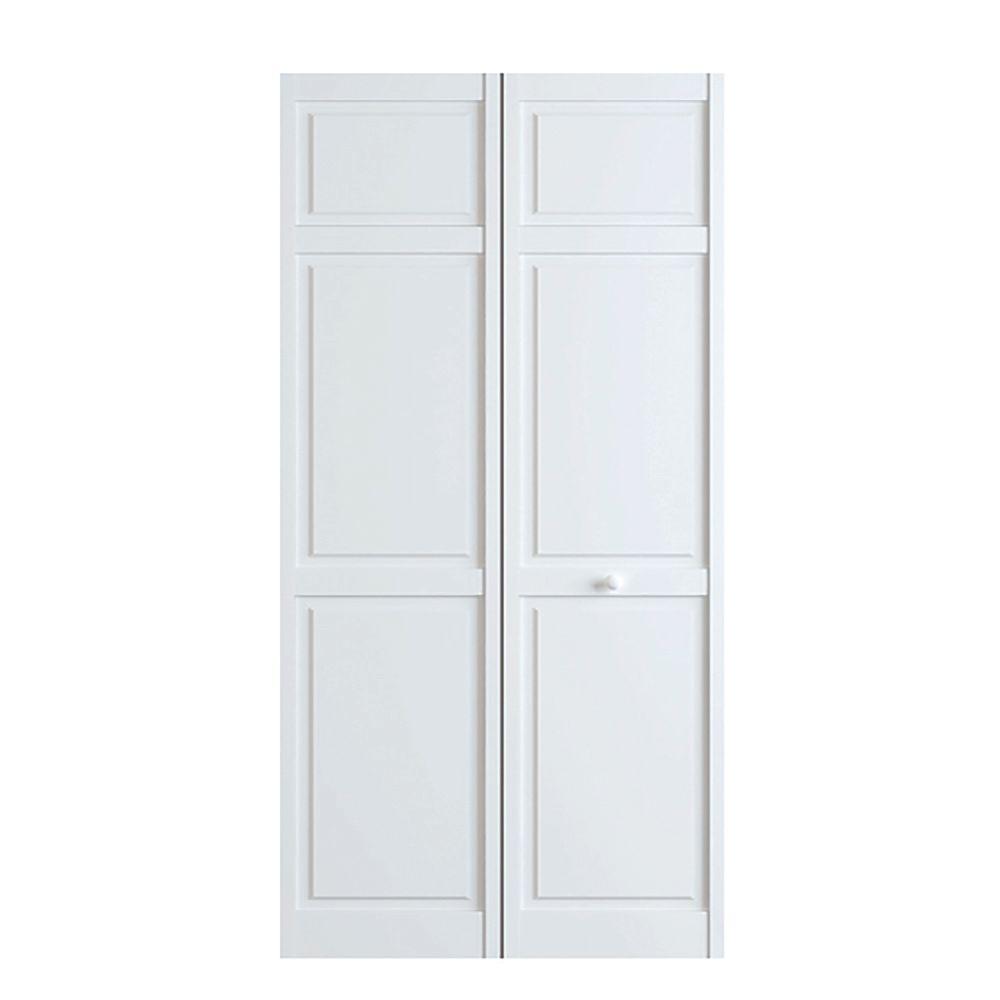 36 in. x 80 in. White 6-Panel Solid Core Wood Interior Closet Bi-fold Door