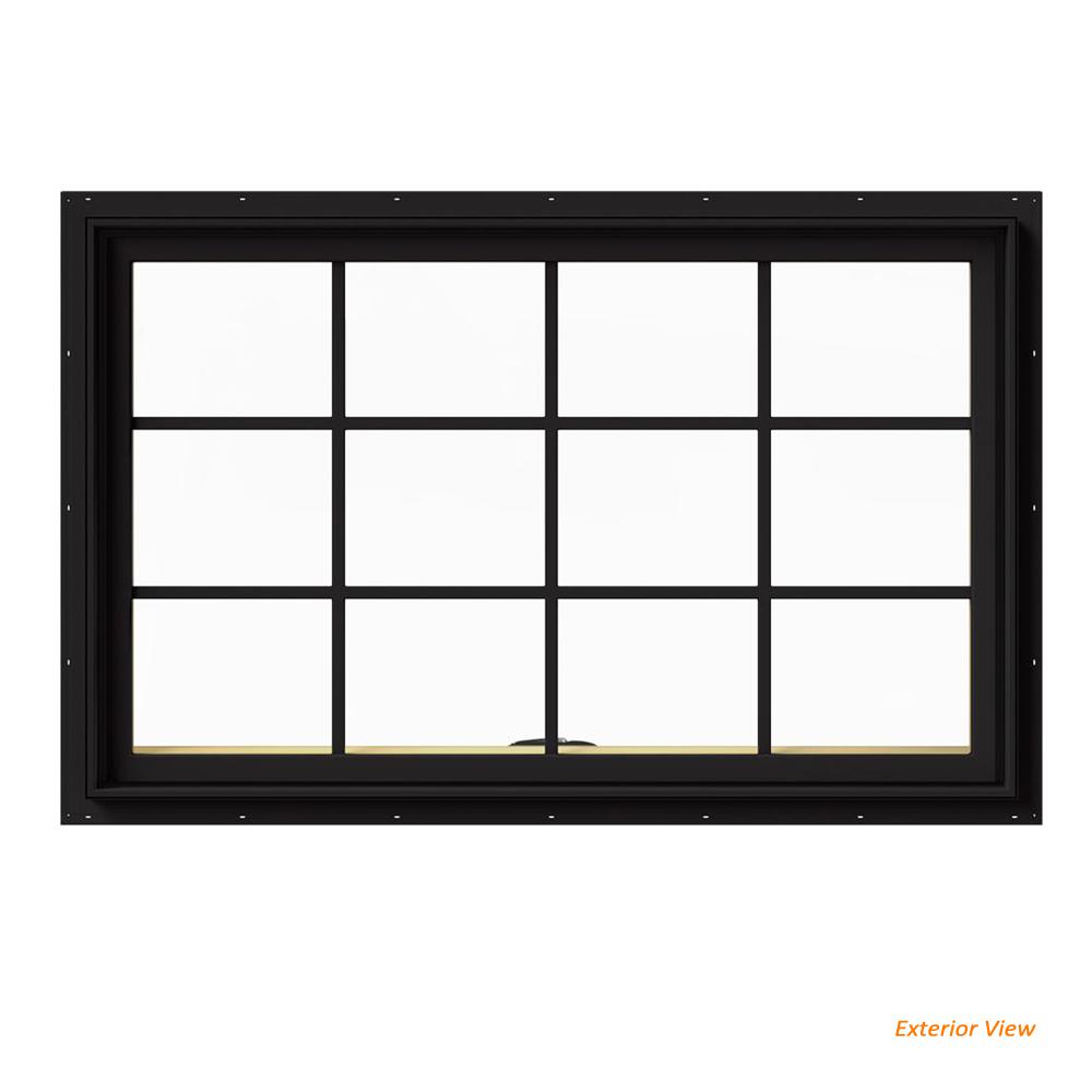 JELDWEN 48 in. x 30 in. W2500 Series Black Painted Clad Wood Awning