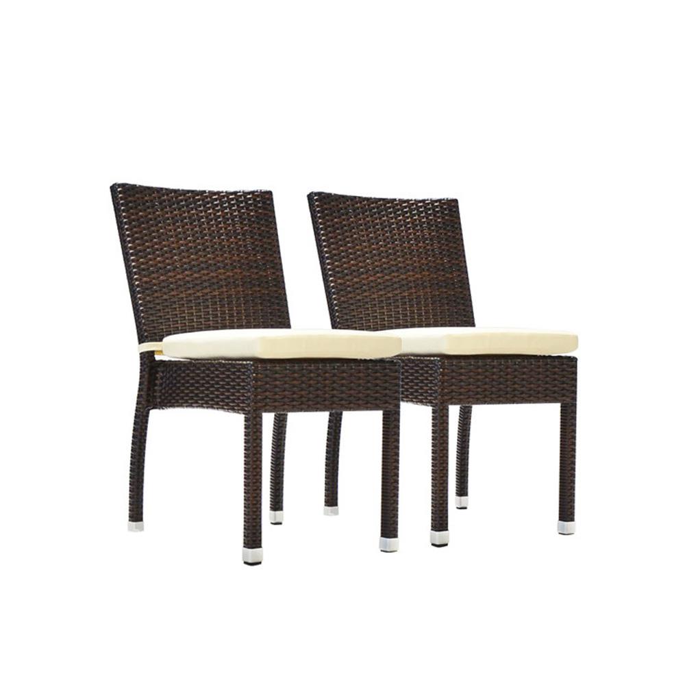 Stackable Outdoor Dining Chairs Patio The Home Depot Jersey Espresso Stackable Wicker Outdoor Dining Chair With Cream White Cushions 2 Pack