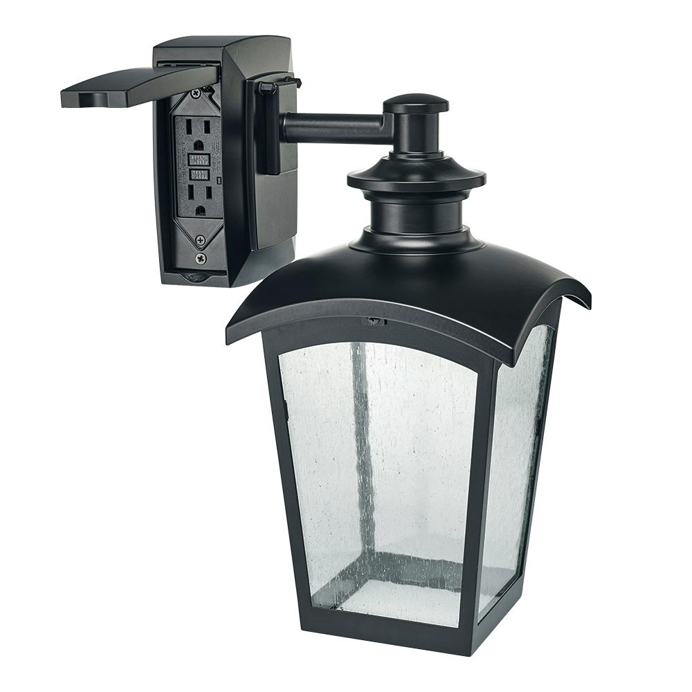 Hampton Bay Die Cast Exterior Lantern Sconce With Gfci Black Md