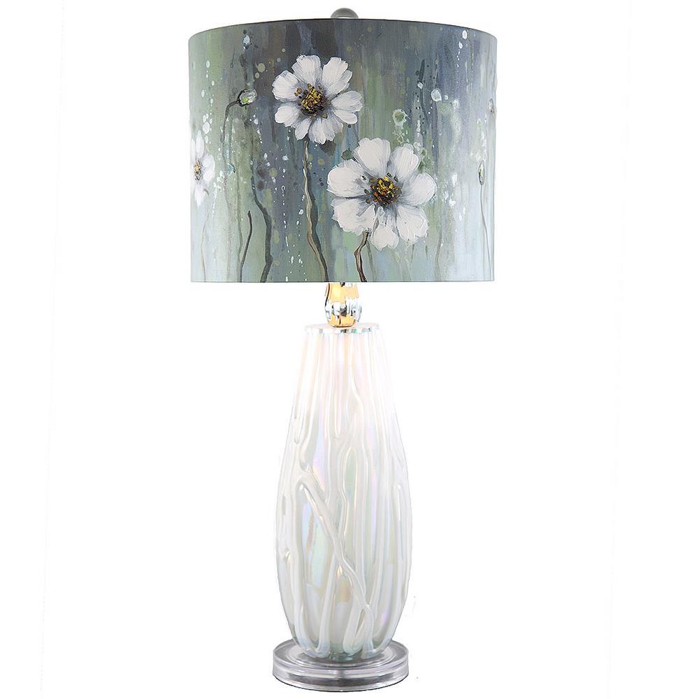 River Of Goods 28 5 In White Table Lamp With Hand Painted Jasmine White Table Lamp With Hand Painted Jasmine Flower Shade