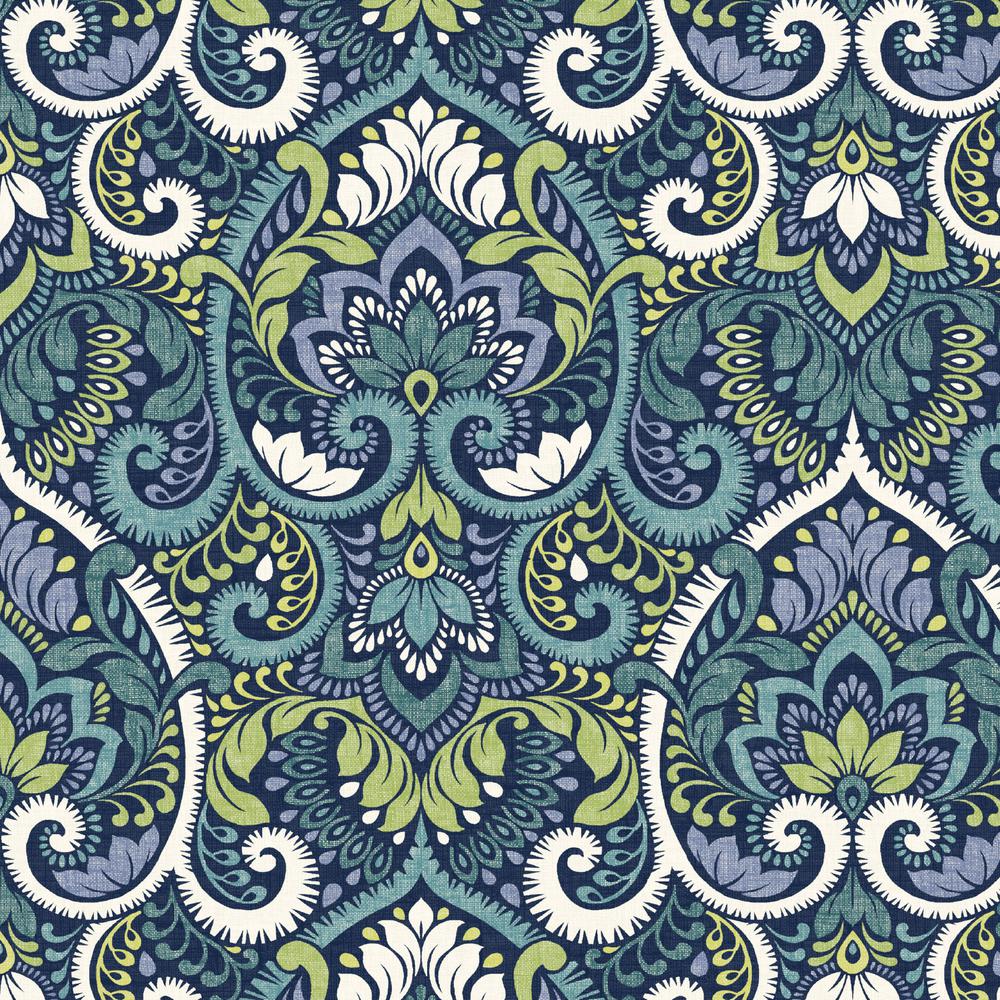 Arden Selections Sapphire Aurora Damask Outdoor Fabric by The Yard ...