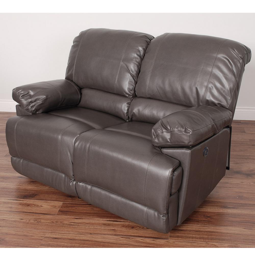 Corliving Lea Brownish Grey Bonded Leather Power Reclining Loveseat With Usb Port Lzy 322 L 7716