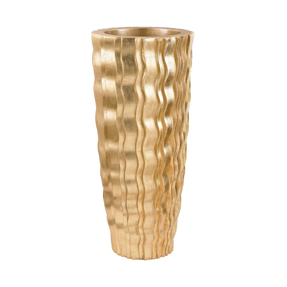 Titan Lighting Wave 36 In Fiberglass Decorative Vase In Gold Tn