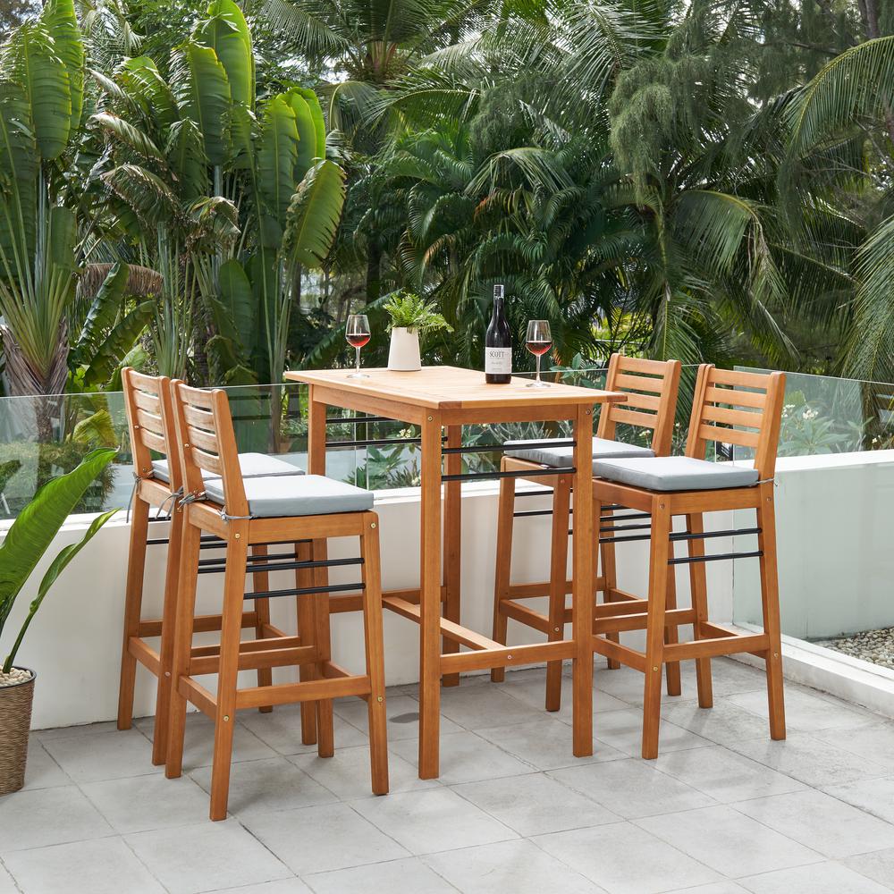 Vifah Gloucester 5-Piece Wood Rectangular Bar Height Outdoor Dining Set