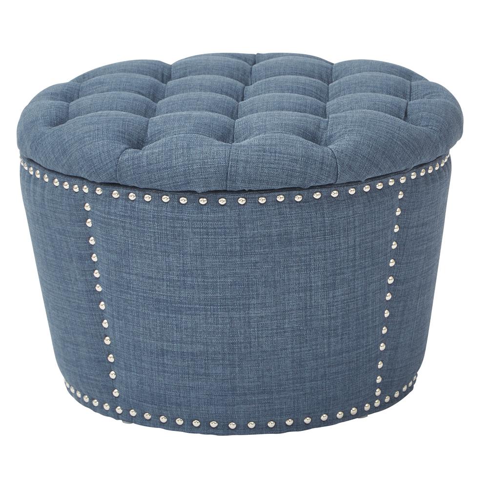Details About Tufted Storage Ottoman Set With Brass Nailhead Trim