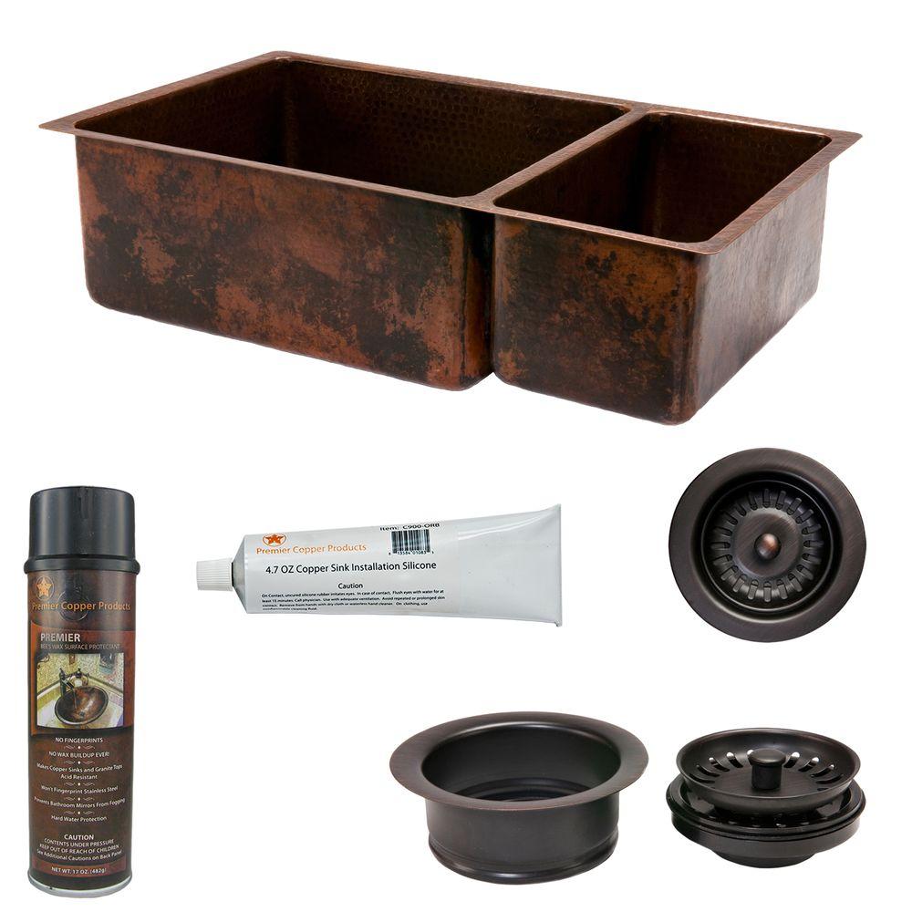 Premier Copper S Undermount Hammered 33 In 0 Hole Premier Copper S Undermount Hammered 33 In 0 Hole Double Bowl Kitchen Sink
