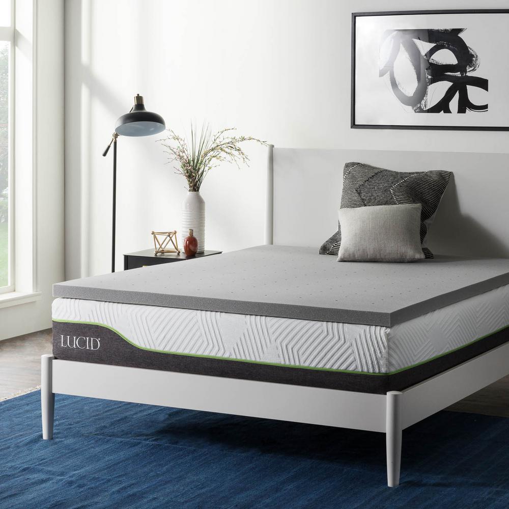 LUCID 2 in. King Bamboo Charcoal Memory Foam Mattress Topper HDLU20KK30BT The Home Depot