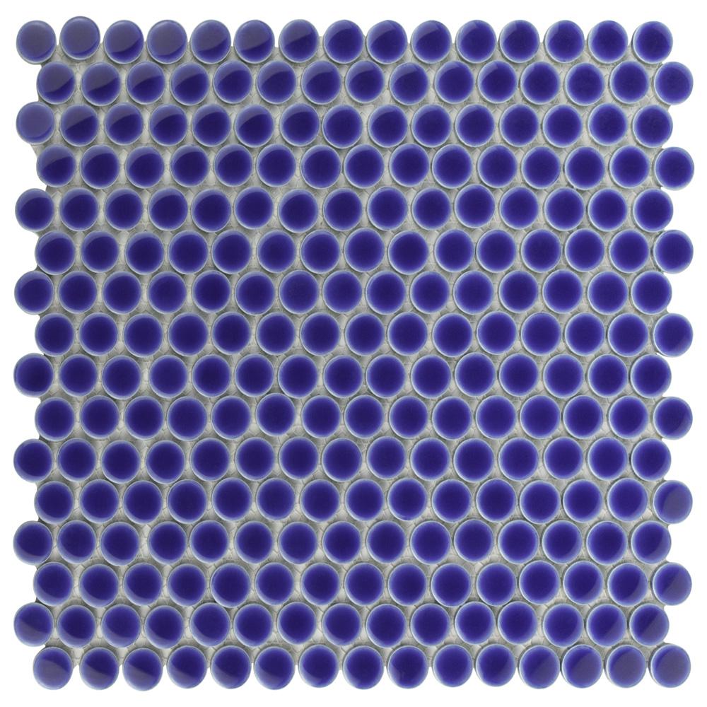 Merola Tile Hudson Penny Round Cobalt Porcelain Mosaic 6 In Merola Tile Hudson Penny Round Cobalt