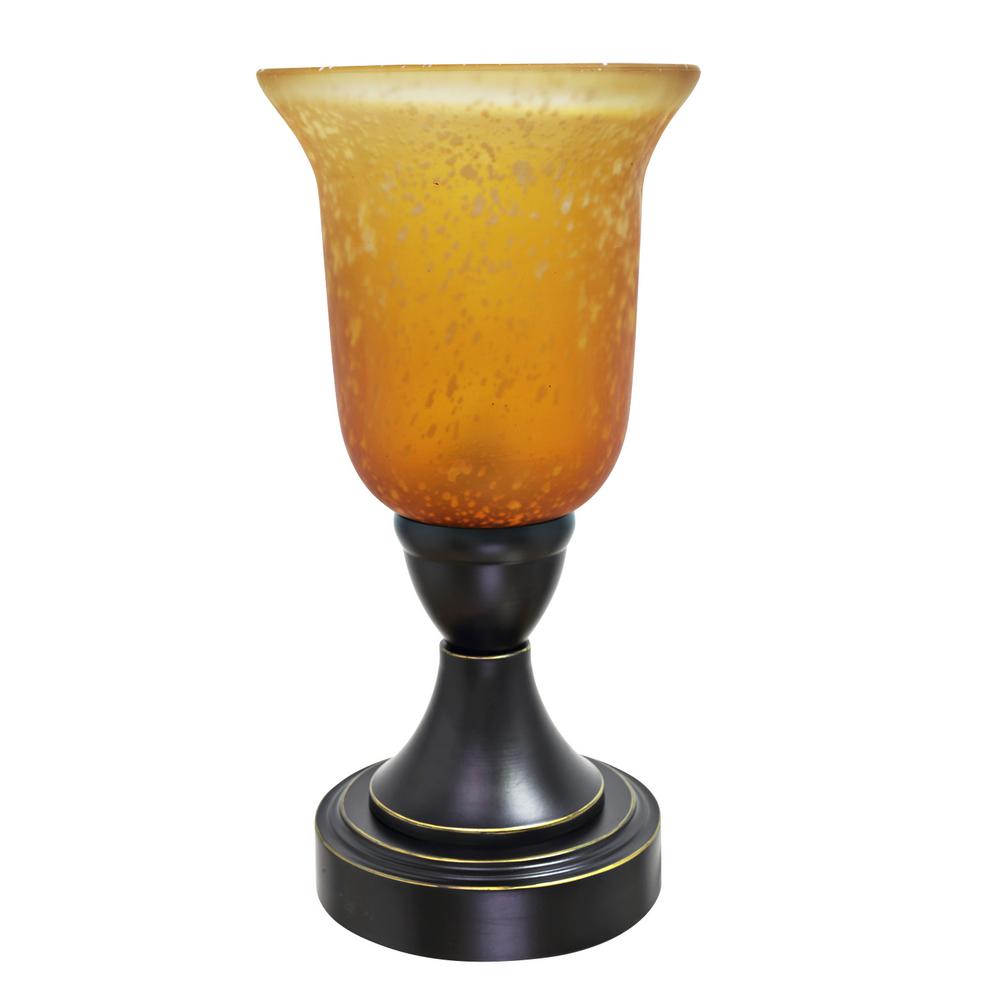 Aspen Creative Corporation 13 1 2 In Matte Black Metal Table Lamp With Gold Trim And Glass Shade Ombre Amber