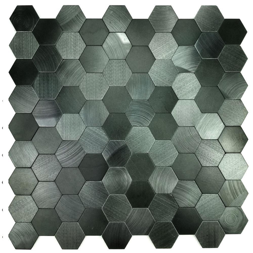 Blue Gray Tile Backsplashes The Home Depot Enchanted Metals 12 In X Blue Gray Aluminum Hexagon L And Stick
