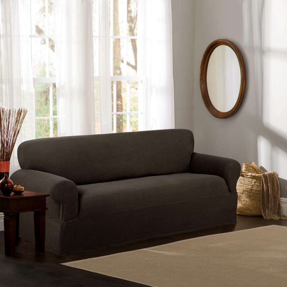 Maytex Reeves Stretch 1 Piece Chocolate Sofa Slipcover 4100501jchoc Maytex Reeves Stretch 1 Piece Chocolate Sofa Slipcover