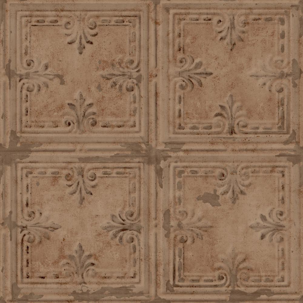 RoomMates 28.18 sq. ft. Copper Tin Tile Peel and Stick Wallpaper