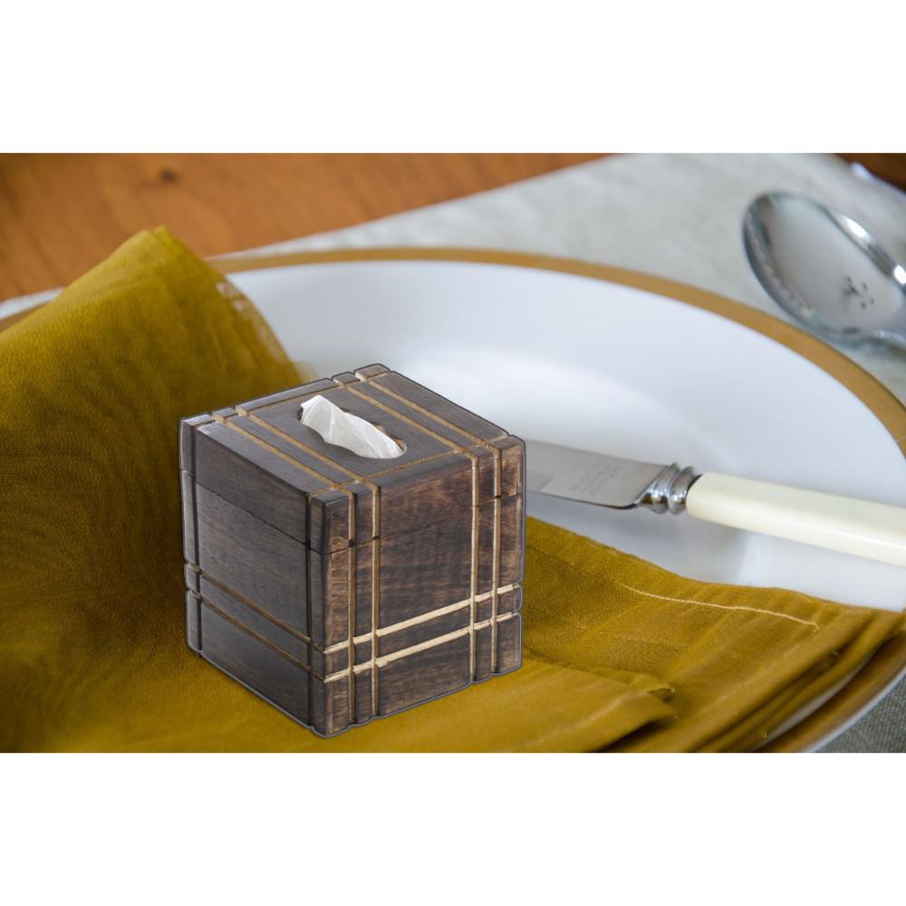 Benzara Brown Handmade Mango Wood Tissue Holder Box With