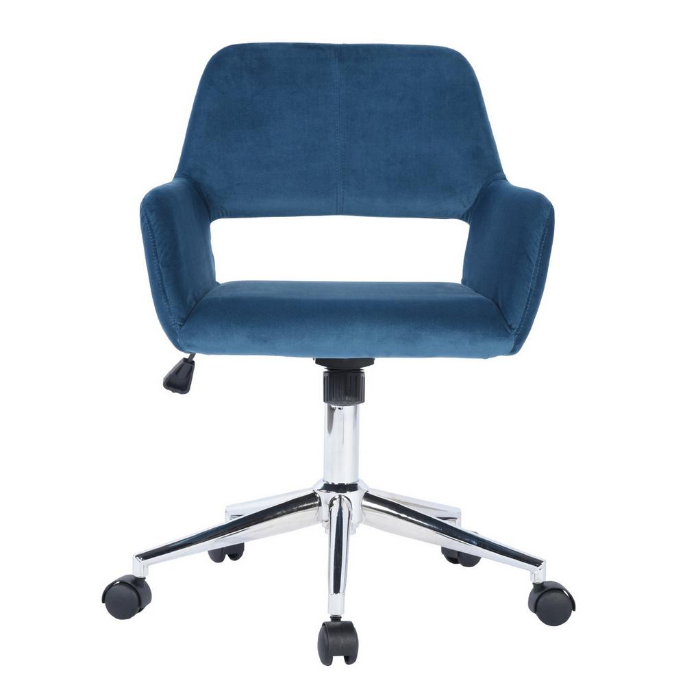 FurnitureR Ross Blue Velvet Home Task Chair Ross Chrome Velvet Dark