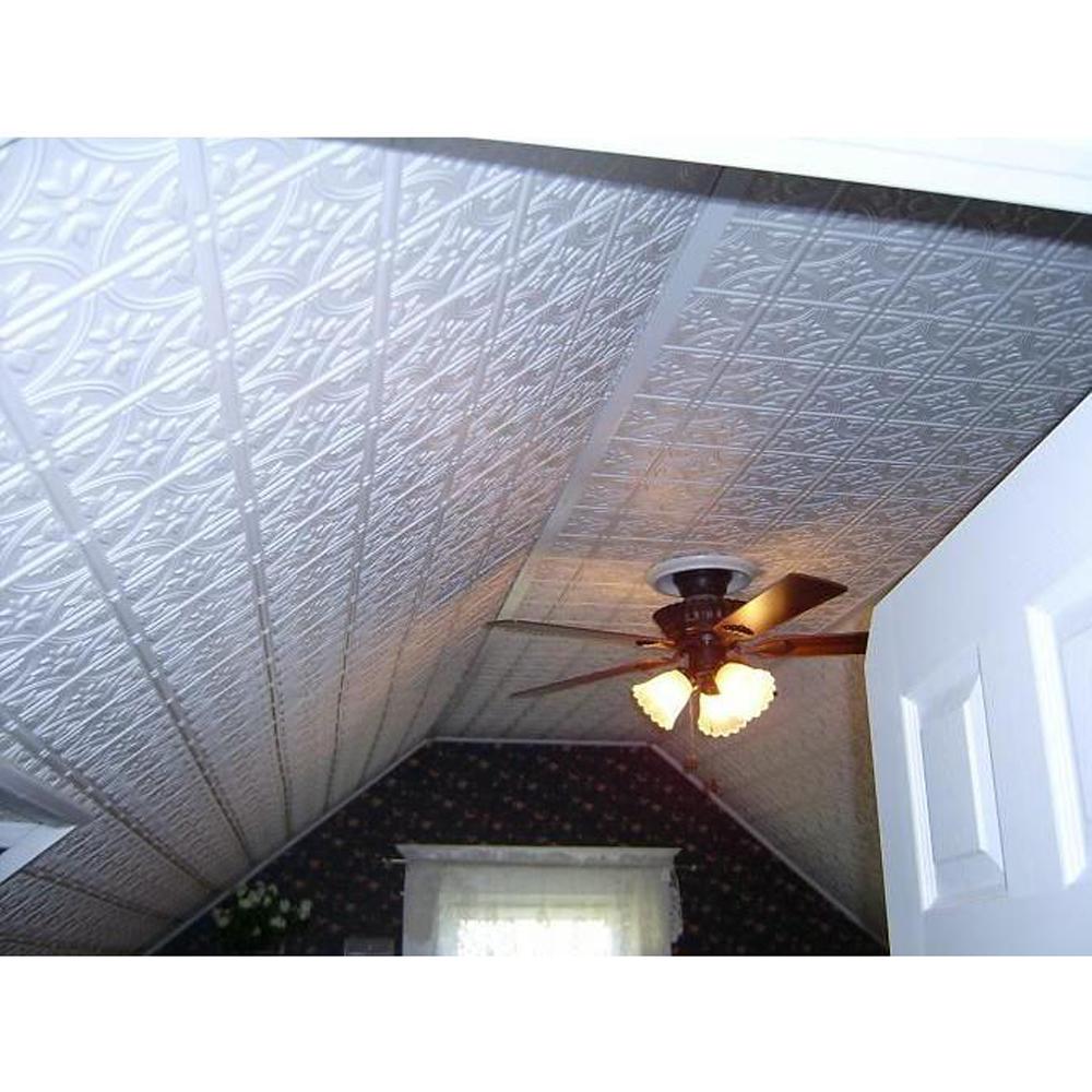 Dimensions Faux 2 Ft X 4 Ft Tin Style Ceiling And Wall Tiles In White