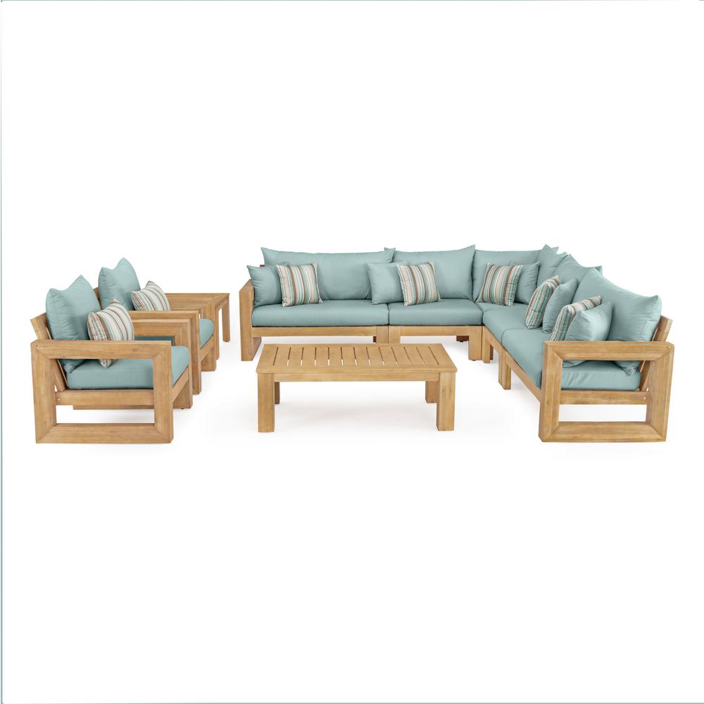 Rst Brands Benson 9 Piece Wood Patio Sectional Seating Set With Benson 9 Piece Wood Patio Sectional Seating Set With Bliss Blue Cushions