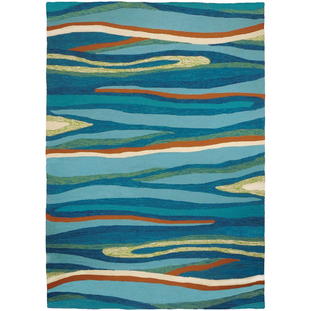 Homefires Ocean Waves Blue 8 ft. x 10 ft. Indoor/Outdoor Area RugPP