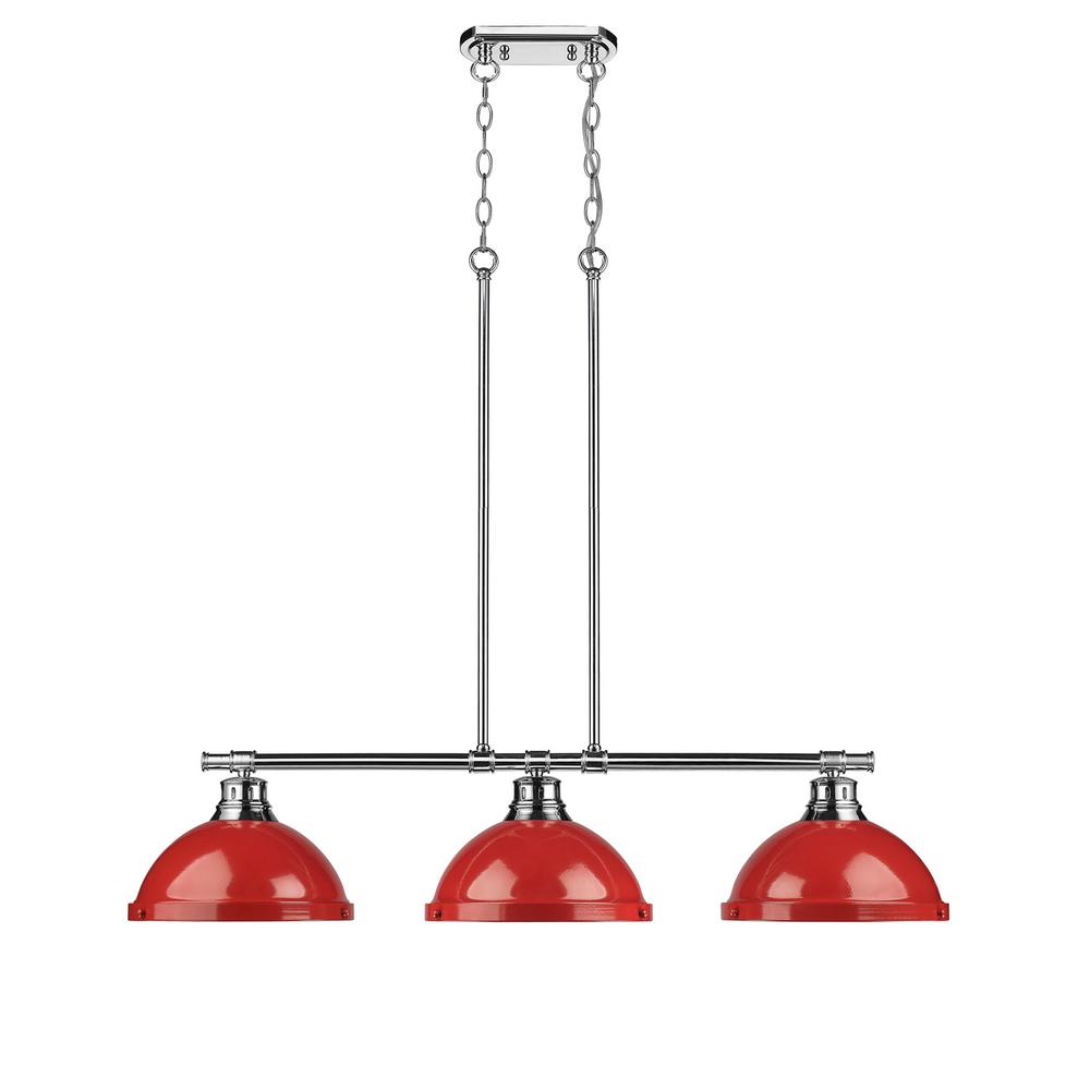 Golden Lighting Duncan 3 Light Chrome Pendant With Red Shade 3602 Duncan 3 Light Chrome Pendant With Red Shade