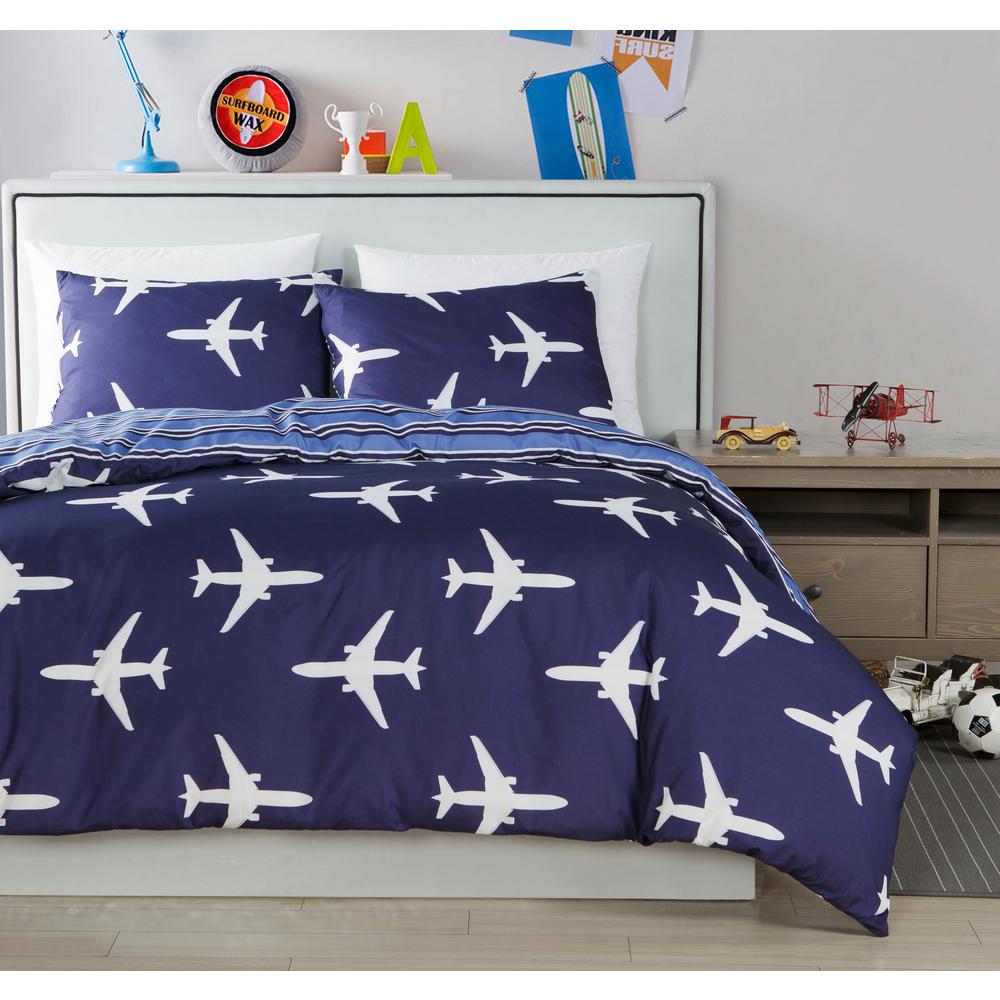 Fly Airplane 2 Piece Blue Twin Comforter
