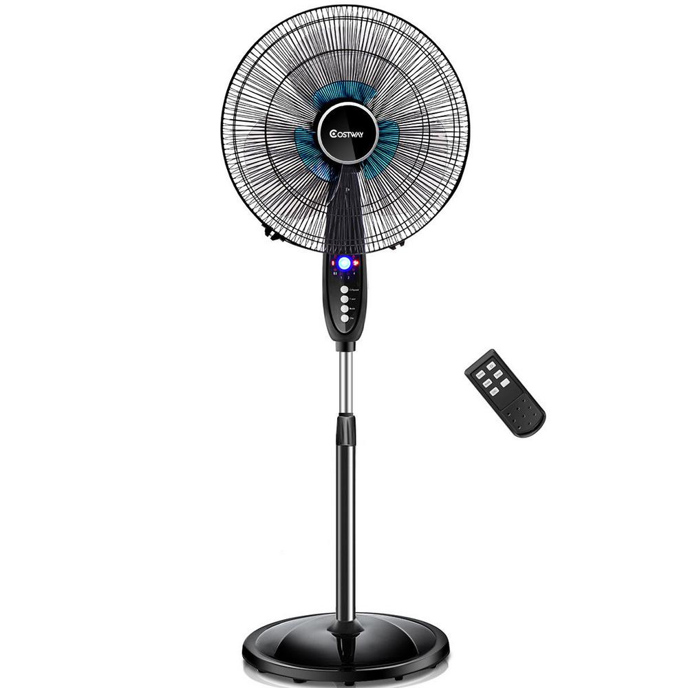 Costway 16 In Adjustable Oscillating Pedestal Fan Stand Floor 3 Speed Remote Control Timer Hw54237 The Home Depot