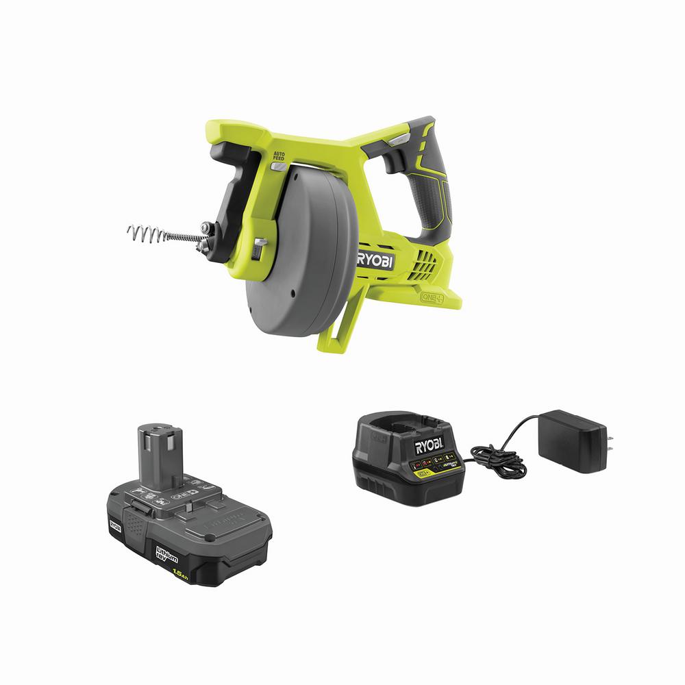 RYOBI 18V ONE+ LithiumIon Cordless Drain Auger Kit with (1) 1.5 Ah