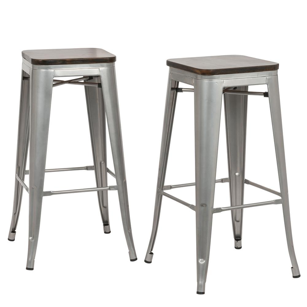 Carolina Forge Cormac 30 In Rustic Silver Wood Seat Bar Stool Set Rustic Silver Wood Seat Bar Stool Set Of 2