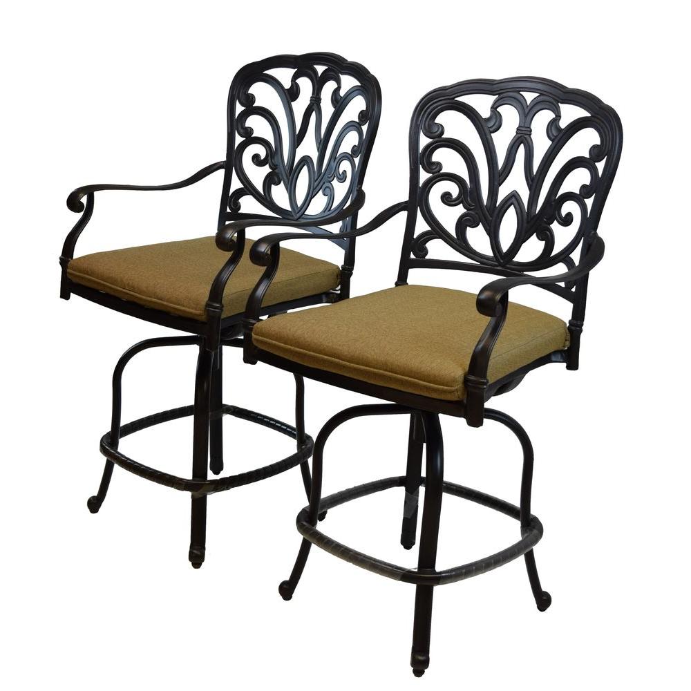 Aluminum Counter Height Outdoor Bar Stools Hampton Aluminum Patio Bar Stool With Tan Cushion 2 Pack