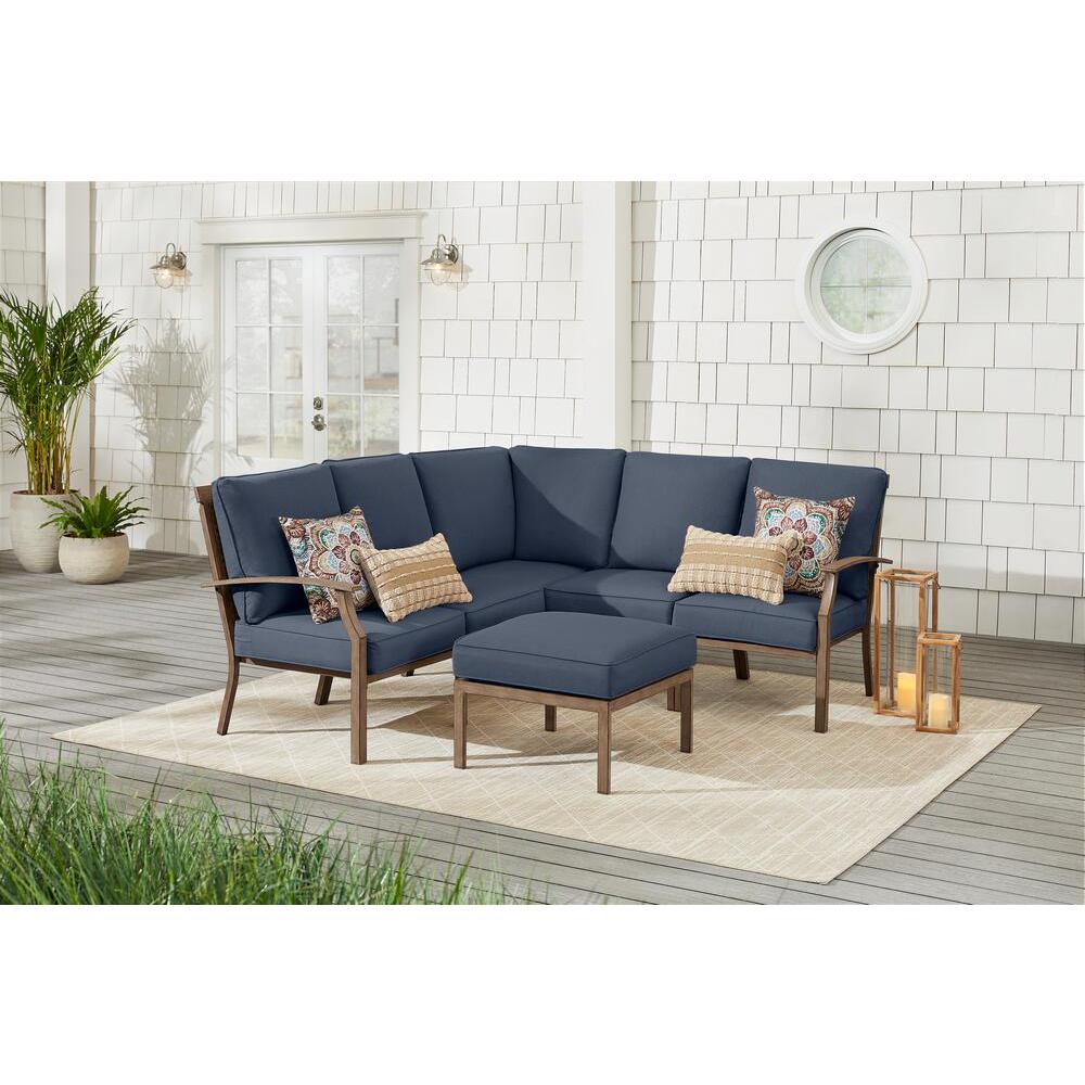 outdoor patio hampton bay geneva cushions wicker brown cushionguard seating piece sky sectional ottoman sofa sunbrella dining stsk denim homedepot