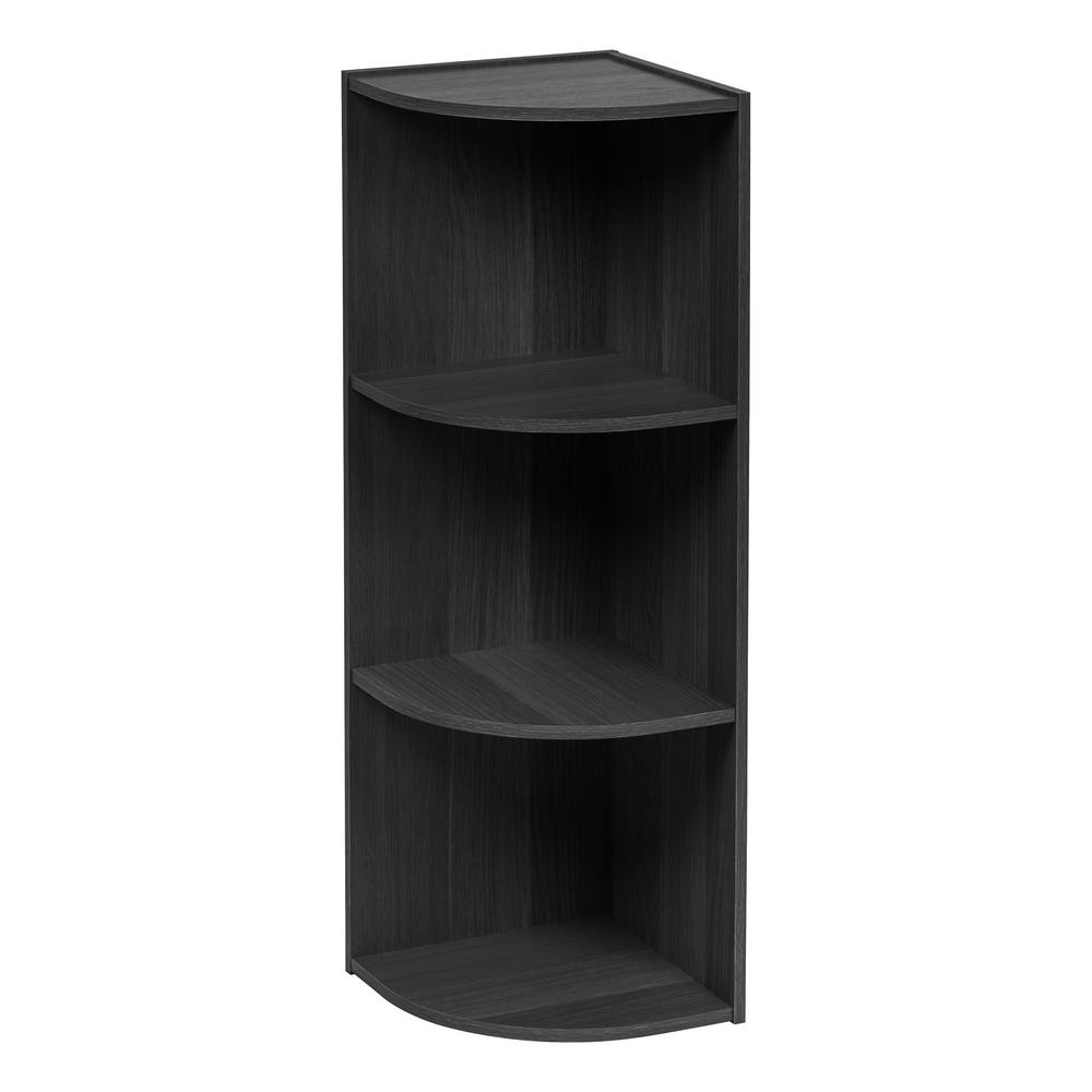 Iris 34 63 In Black Faux Wood 3 Shelf Corner Bookcase With Open
