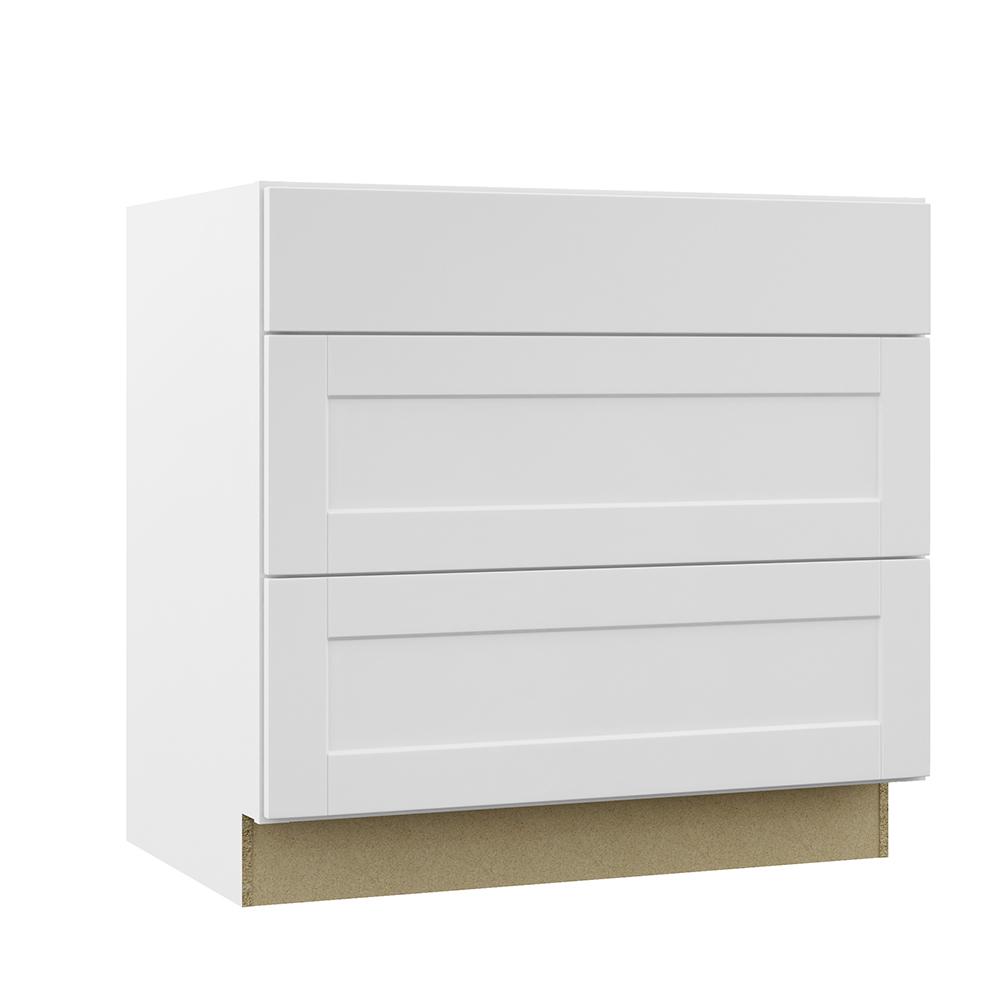 Hampton Bay Shaker Assembled 36x34 5x24 In Pots And Pans Drawer Base Kitchen Cabinet In Satin White
