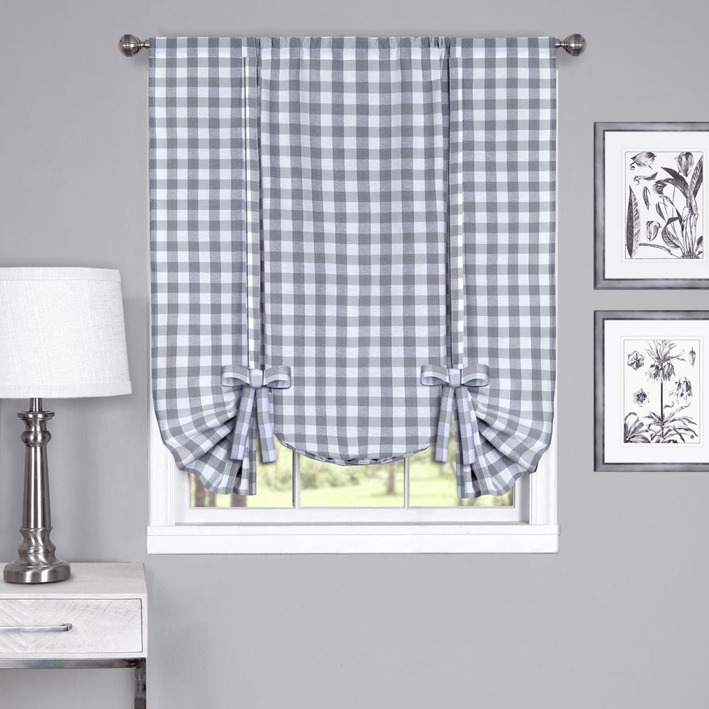 Achim 42 In W X 63 In L Buffalo Grey Cotton Tie Up Shade Curtain