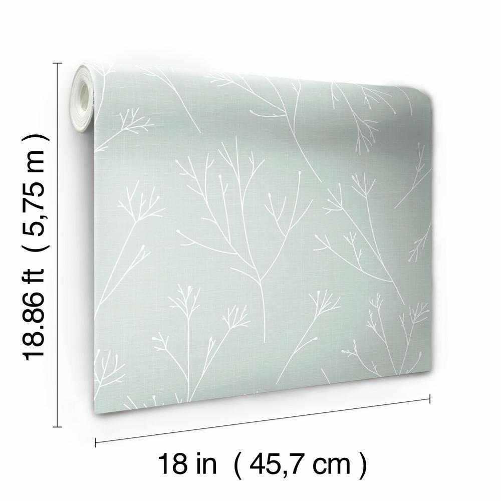 Green RoomMates RMK11376RL Twigs Peel and Stick Wallpaper White