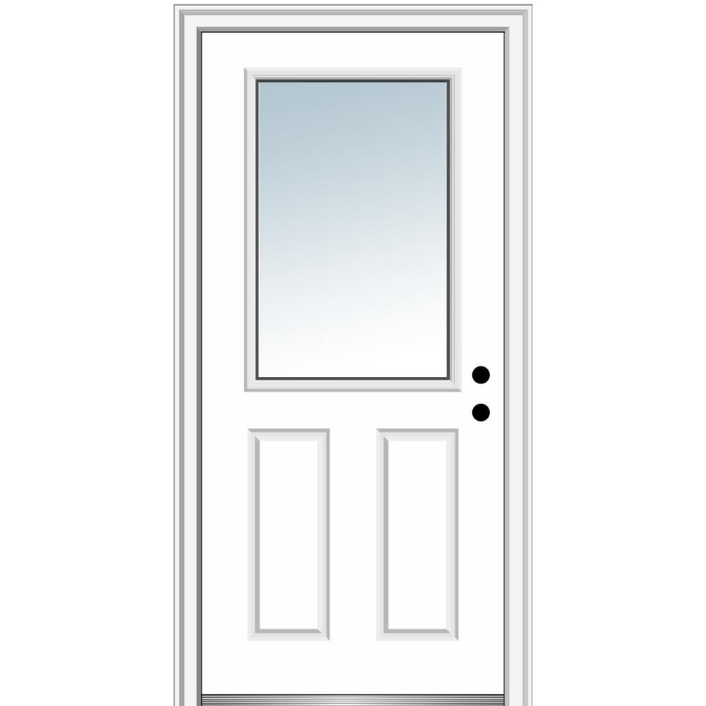 Mmi Door 32 In X 80 In Left Hand Inswing 1 2 Lite Clear 2 Panel Classic Primed Fiberglass Smooth Prehung Front Door