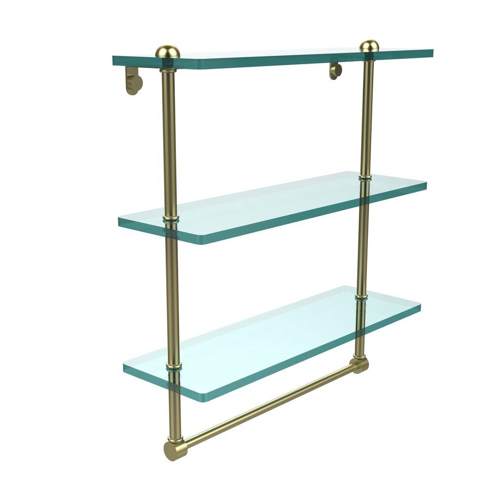 Allied Brass 16 in. L x 18 in. H x 5 in. W 3Tier Clear Glass Bathroom Shelf with Towel Bar in