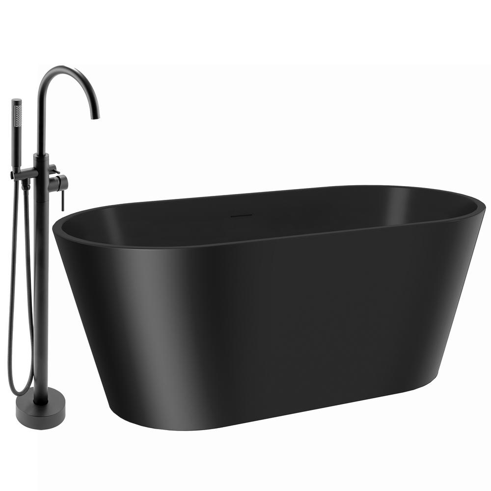 AKDY 66.9 in. Fiberglass Flatbottom Freestanding Bathtub with Tub