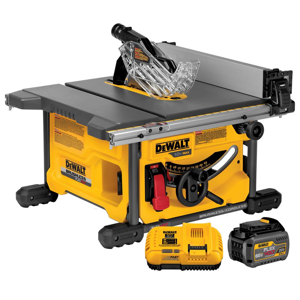 FLEXVOLT 60-Volt MAX Lithium-Ion Cordless Brushless 8-1/4 in. Table Saw Kit with Battery 2Ah and Charger