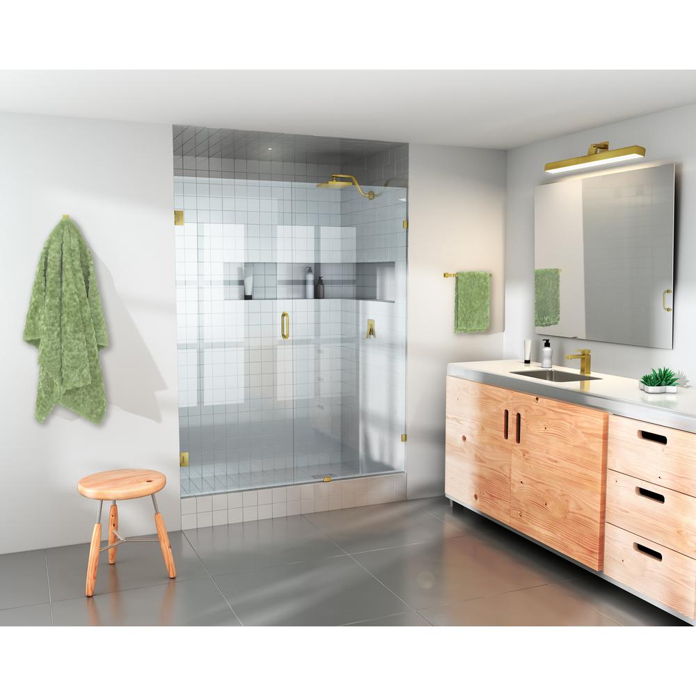 Glass Warehouse 48 5 In X 78 In Frameless Pivot Wall Hinged Shower Door In Satin Brass Gw Wh