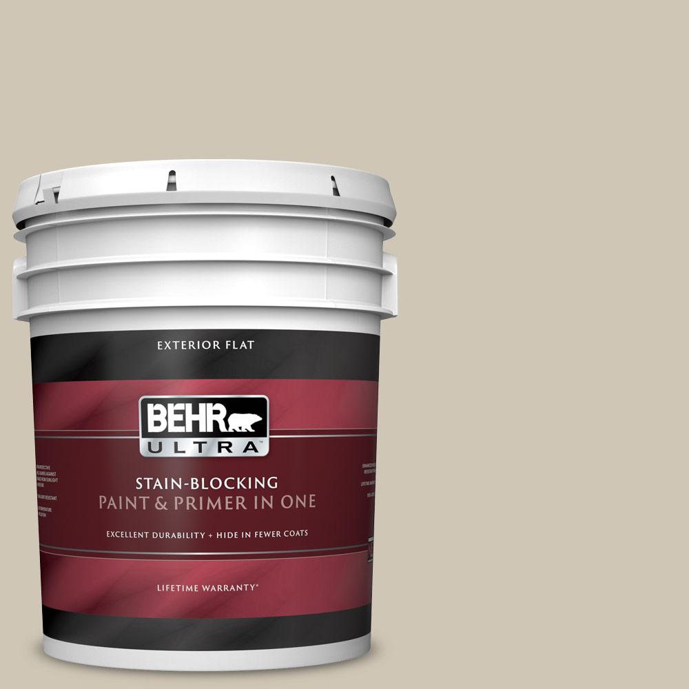 BEHR ULTRA 5 gal. #N310-3 Sandstorm Flat Exterior Paint and Primer in ...