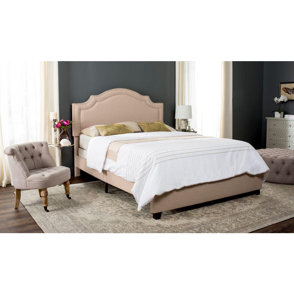 Safavieh Theron Light Beige Queen Upholstered Bed Fox6211b Q The Safavieh Theron Light Beige Queen Upholstered Bed
