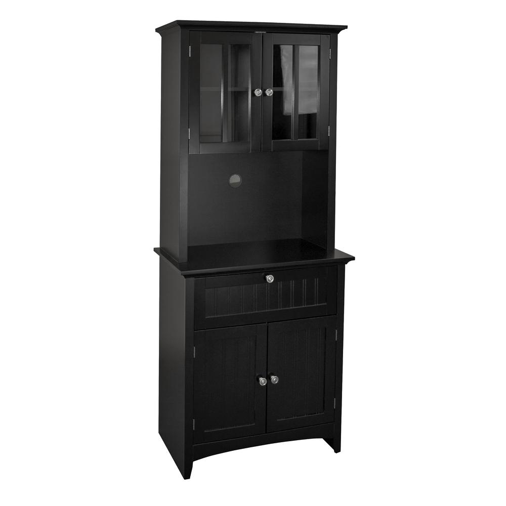 Casual Basics Black Buffet And Hutch With Framed Glass Doors Drawer