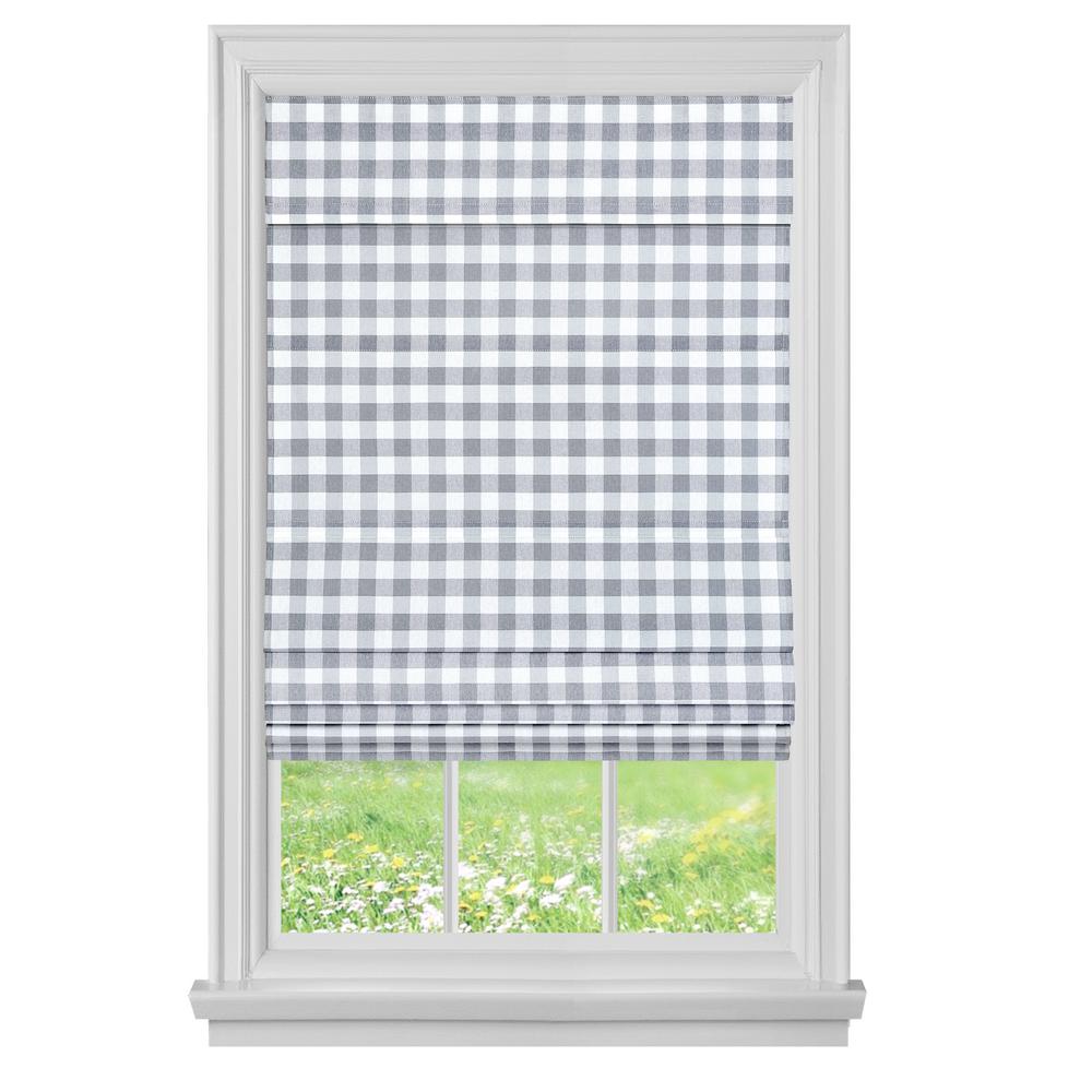 Achim Buffalo Check Grey Cordless Roman Shade 31 in. W x 64 in. L