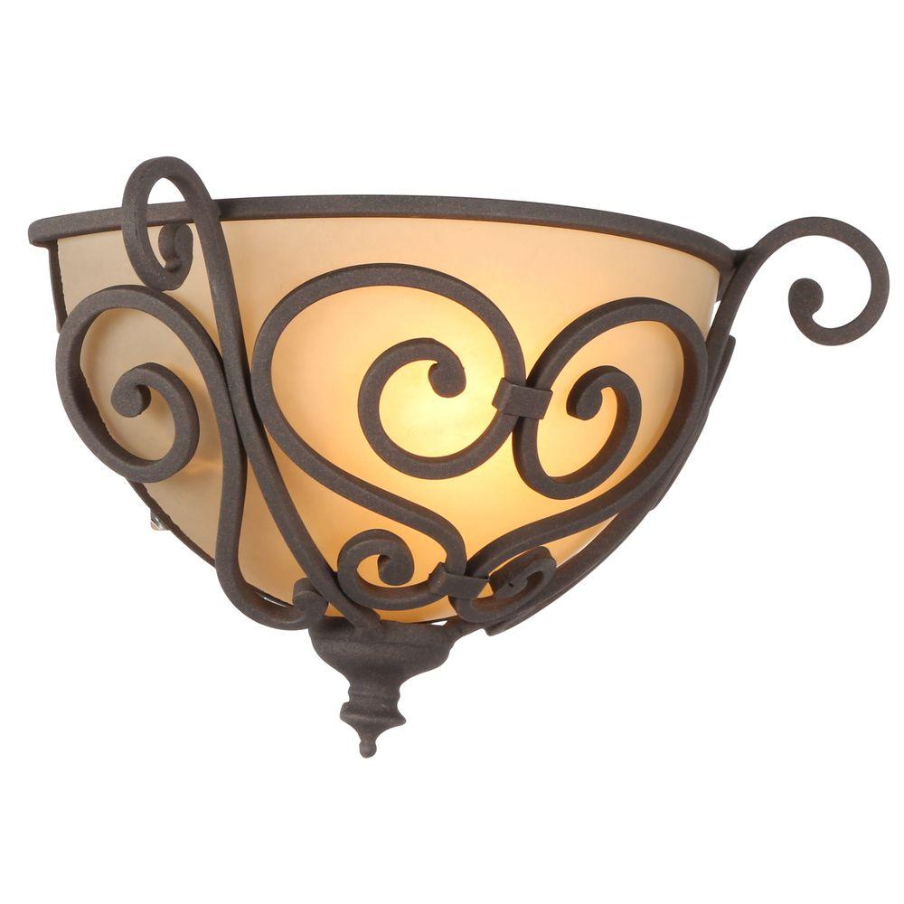 1-Light Aged Iron Half Sconce with Scavo Glass Shade