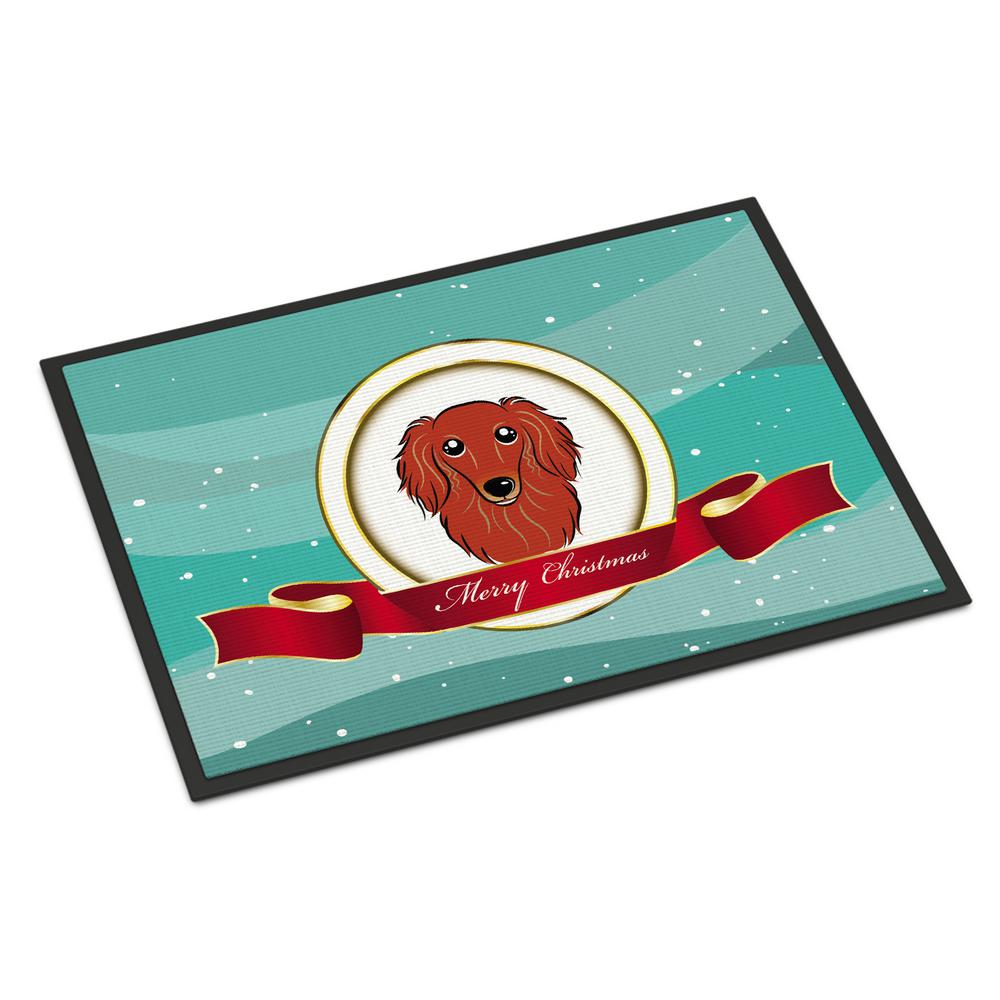 Ine S Treasures 24 In X 36 Indoor Outdoor Longhair Red Indoor Outdoor Longhair Red Dachshund Merry Door Mat