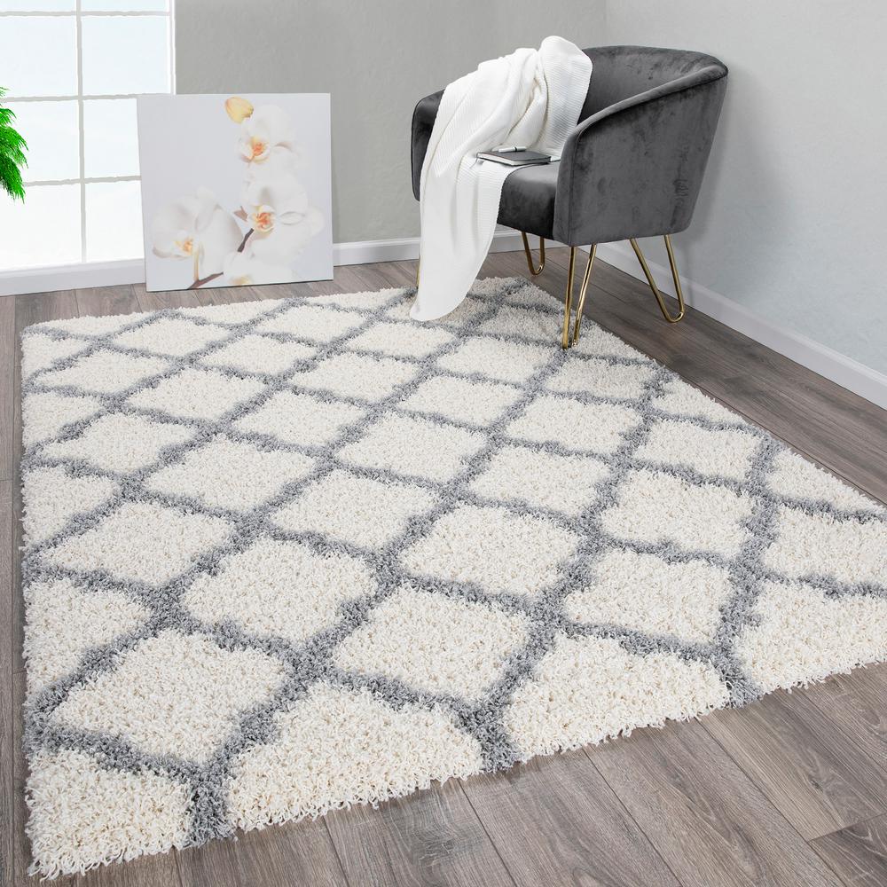 Ottomanson Ultimate Shag Contemporary Moroccan Trellis Design Ivory Gray 7 Ft 10 In X 9 Ft 10 In Area Rug Shg2272 8x10 The Home Depot