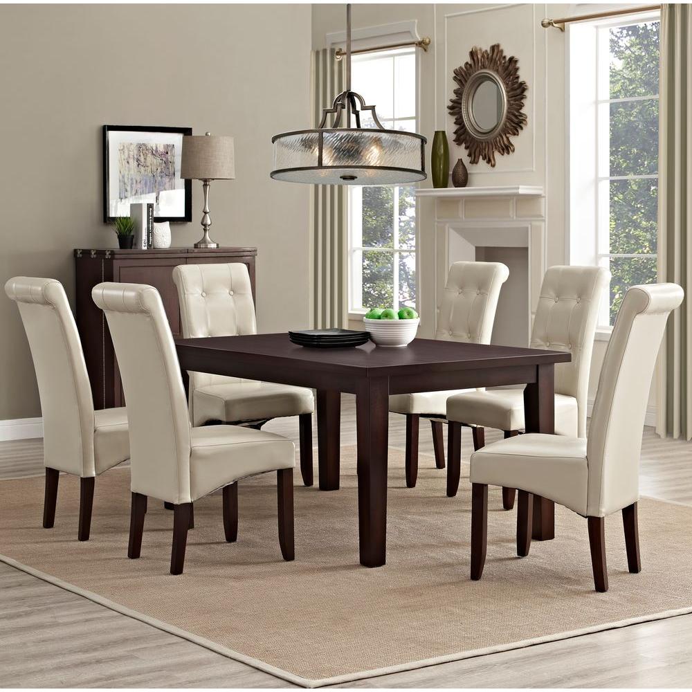 Simpli Home Cosmopolitan 7-Piece Satin Cream Dining Set-AXCDS7-COS-CR