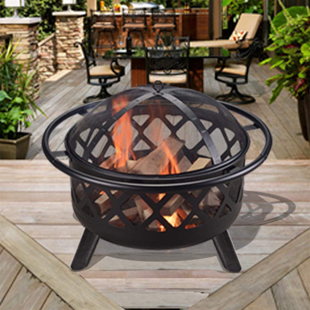 Peaktop 30 In X 24 In Round Steel Wood Burning Outdoor Fire Pit