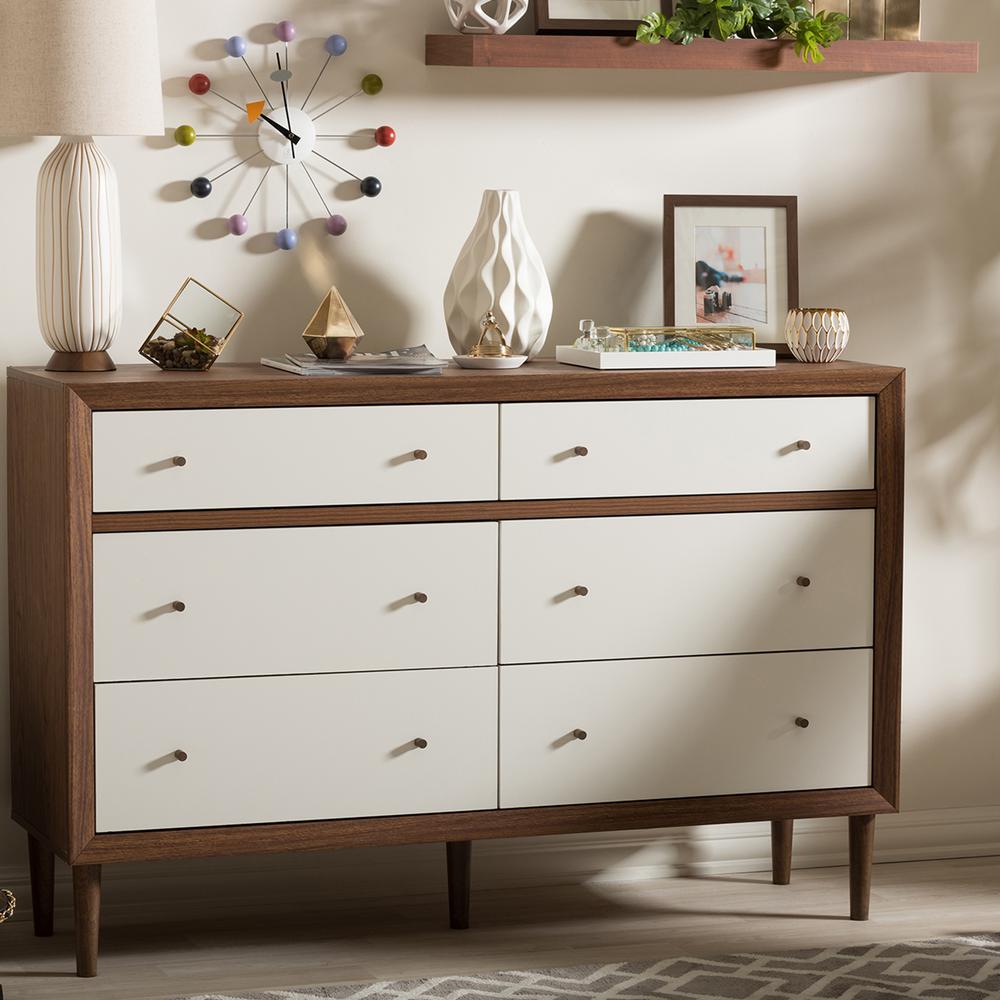 Baxton Studio Harlow 6 Drawer White And Um Brown Wood Dresser Baxton Studio Harlow 6 Drawer White And Um Brown Wood Dresser