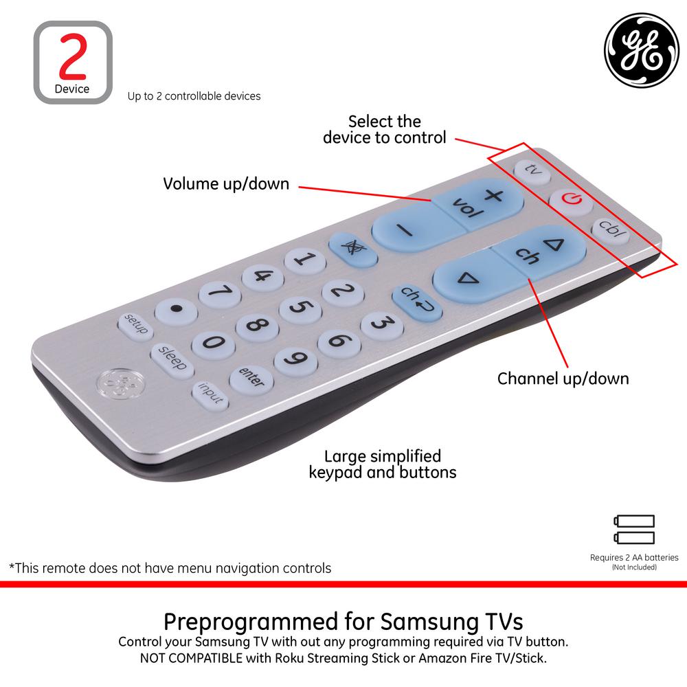 Ge 2 Device Universal Remote Control Big Button Silver 33701 The Home Depot